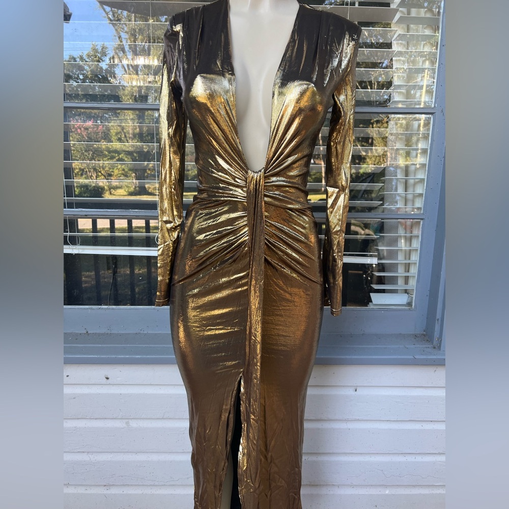 Gold Metallic Long Sleeve Dress